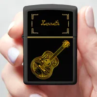 Artistic Representation of a Golden Guitar Design Zippo Lighter