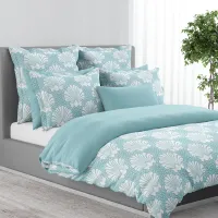 Light Blue Coastal Seashell Dotted Pearls Beachy Duvet Cover