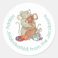 Happy Jolabokaflod Mouse Family Holiday Classic Round Sticker