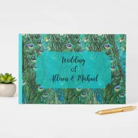 Peacock feathers, abstract - modern  guest book