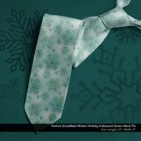 Festive Snowflake Winter Holiday Iridescent Green Neck Tie