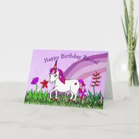 Personalized Unicorn, Flowers, Butterfly Birthday Card