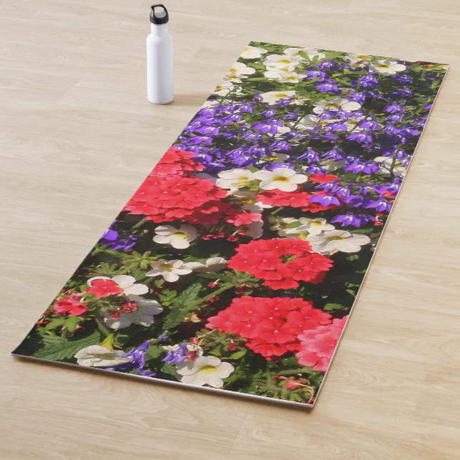 Beautiful Purple, Red, and White Annual Flowers Yoga Mat