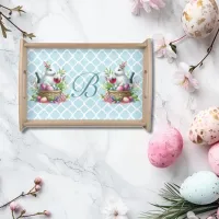 Bunnies, wine and monogram serving tray