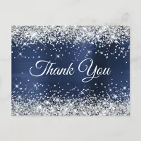 Silver Glitter Navy Foil 75th Birthday Thank You Postcard