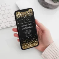 Glittery Gold and Black 18th Birthday Invitation