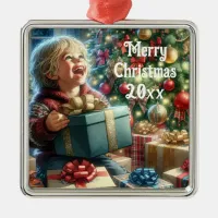 Vintage Christmas Eve Joy Personalized Metal Ornament