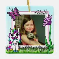 Unicorn, Rainbow, Flower Name and Photo Christmas Ceramic Ornament