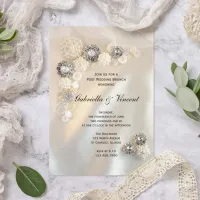 Faux Pearl Diamond Buttons Post Wedding Brunch Invitation