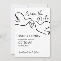 Elegant Hand Drawn Doves Chic Minimalist Wedding Save The Date