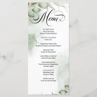 Modern Green Gold Frame Foliage Wedding Menu