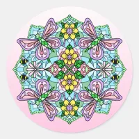 Hand Drawn Whimsical Butterfly Mandala  Classic Round Sticker