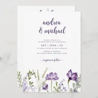 Purple Floral Wedding Invitation with Details Back