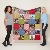 Faux Patchwork 15 Photo Collage Family Christmas Fleece Blanket