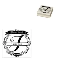 Custom Newlyweds Wreath Monogram Rubber Stamp