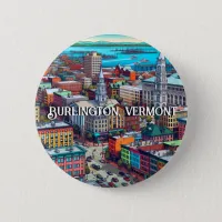 Burlington, Vermont Comic Book Style Art Button