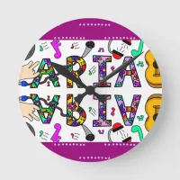 Aria, Girl's Name Whimsical Flowers Music Themed Round Clock