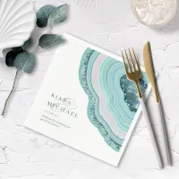 Agate Geode Glitter Corner Wedding Teal ID647 Napkins