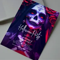 Gothic Adult Halloween Party Red Purple Lady Skull Invitation