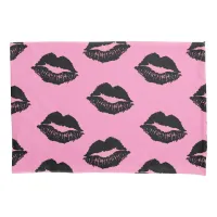 Lips Pattern Black and Pink Pillow Case