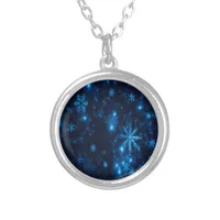 Deep Blue & Bright Snowflakes Round Necklace