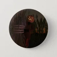 Spooky Pumpkin Head Scarecrow Button