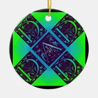 Dad Fancy Text Blue and Green Ornament