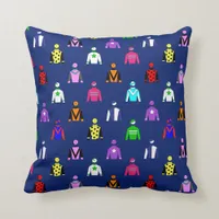 Horse Racing Jockey Silks Pattern on Navy Blue Throw Pillow