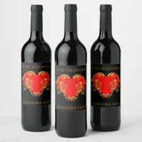 Bold Romantic Valentine Red Goth Heart  Wine Label