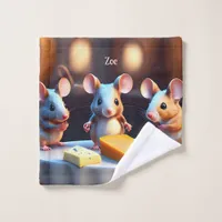 Mouse family at the dining table -  wash cloth