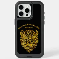 Stylish Design of a Gold Bison Buffalo Head iPhone 15 Pro Max Case