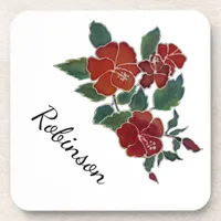 Plastic Coaster - Red Hibiscus with Name