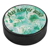 Elegant Dandelion Monogram Green and White | Hockey Puck