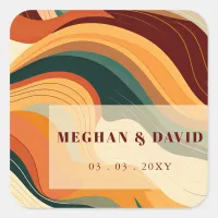 Retro Abstract Earthy Terracotta Orange Wedding Square Sticker