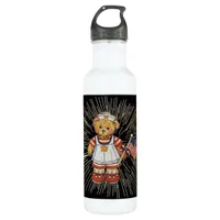 Vintage Nurse Bear with Modern White Fireworks Water Bottle