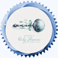 Elegant Blue Baby Rattle Boy Baby Shower Edible Frosting Rounds