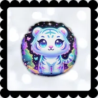 Cute Kids Holographic White Tiger | Round Pillow