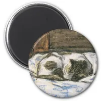 Cat Sleeping on a Bed by Claude Monet Magnet