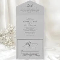 Soft Gray Simple Modern Script All In One Invitation