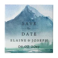 Rustic Watercolor Mountains Lake Save The Date Ceramic Tile