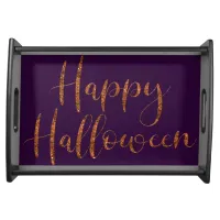 Modern Happy Halloween Orange Glitter Typography Serving Tray