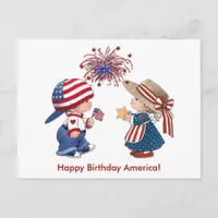 Vintage Kids Fireworks Happy Birthday America, ZSS Postcard