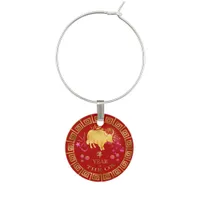 Chinese Zodiac Ox Red/Gold ID542 Wine Charm