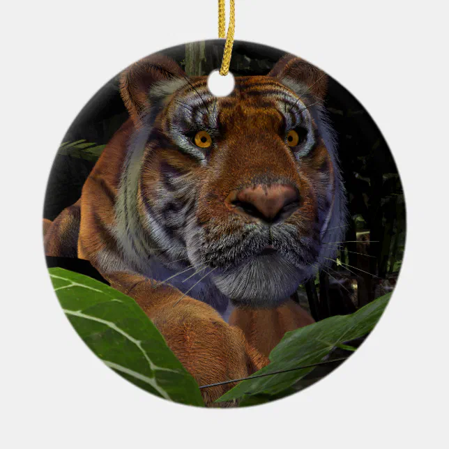 Tiger Crouching in the Jungle Ceramic Ornament