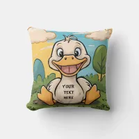 Cute funny little cartoon duck happy smile throw pillow