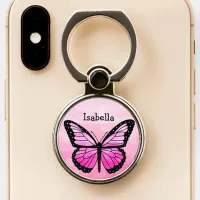 Personalized Name and Pink Butterfly Phone Ring Stand