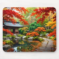 Crimson Cascade - Autumn in a Japanese Garden Mouse Pad