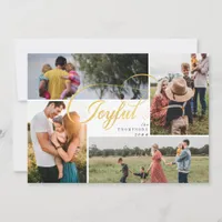 Elegant Joyful Gold Christmas Four Photo Collage Holiday Card