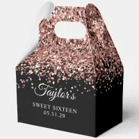 Rose Gold Glitter Black Sweet Sixteen Favor Boxes