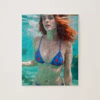 Red Haired Woman Polka Dot Bikini Underwater Photo Jigsaw Puzzle